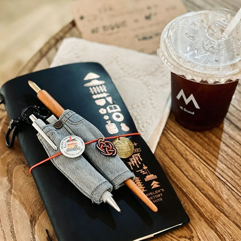 Travel Notebook Journal - Mini Jeans Denim Fabric Pen Holder