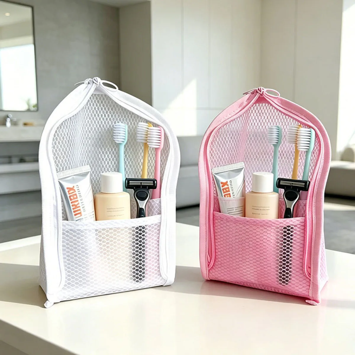 Travel Accessories Organizer Case - Standing Mesh Toiletry Bag for Travel