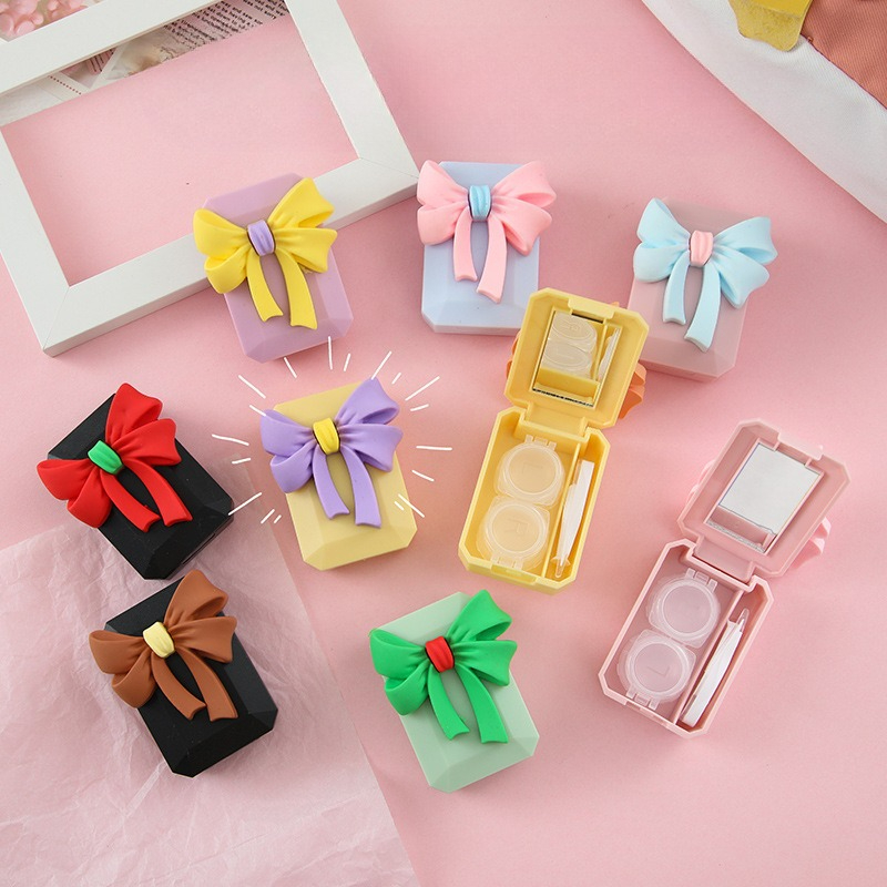 Travel Accessories Kit For Women - Color Bow Contact Lens Case with