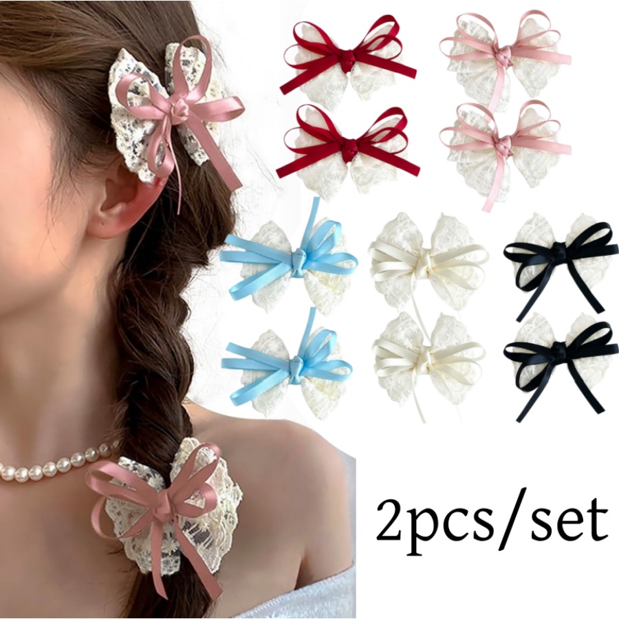 2pcs/set Cute Lace Bow Hair Cl - Travel Accessories For Kids 评论和价格
