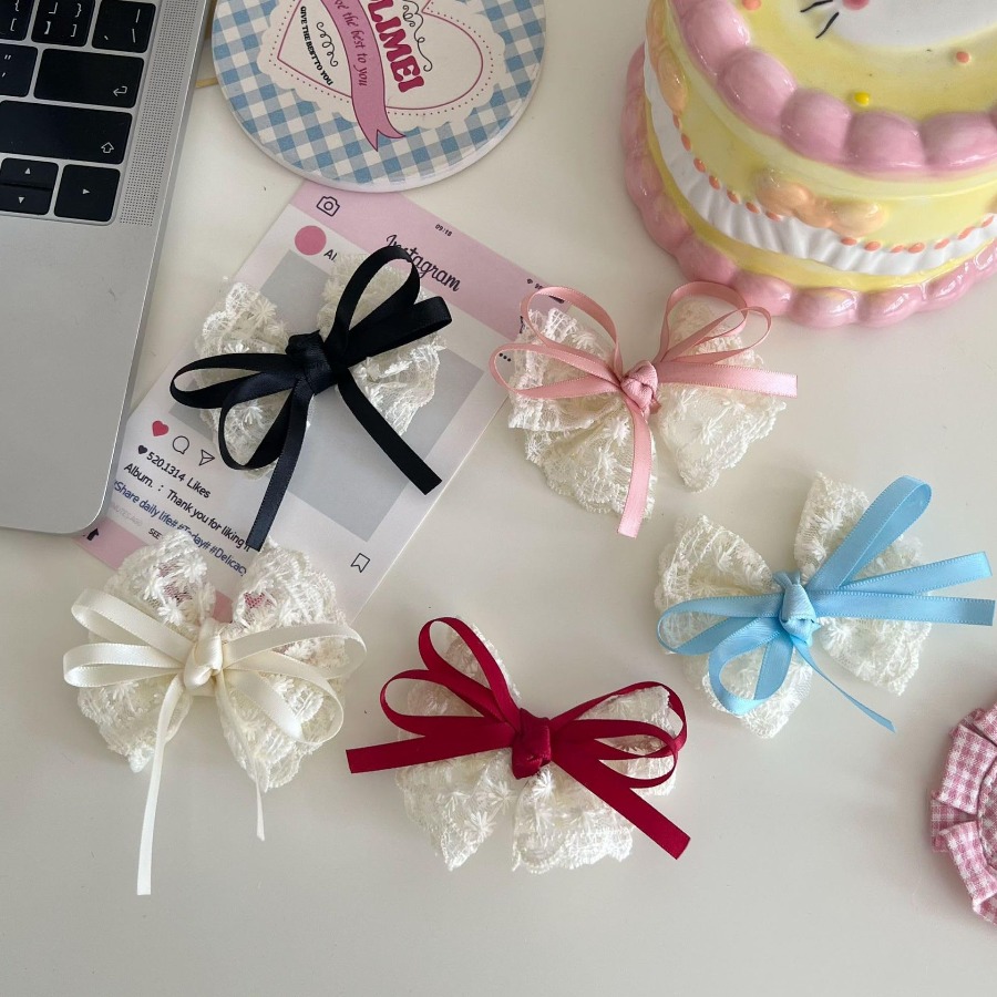 2pcs/set Cute Lace Bow Hair Cl - Travel Accessories For Kids 评论和价格