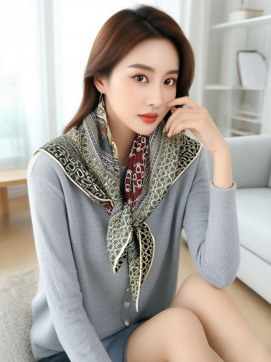Double Faced Print Wool Scarf  - Travel Accessories Neck 评论和价格