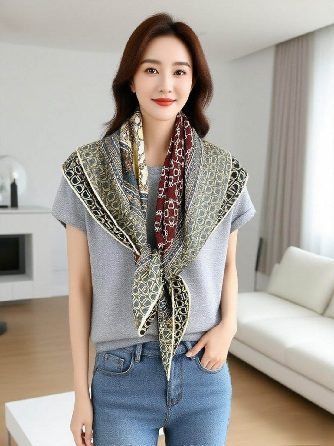 Double Faced Print Wool Scarf  - Travel Accessories Neck 评论和价格